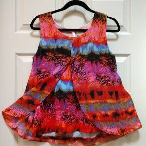 "NY Collection" Top, Size S Flirty Bright Multi Color Cruise Travel Vacay Fun